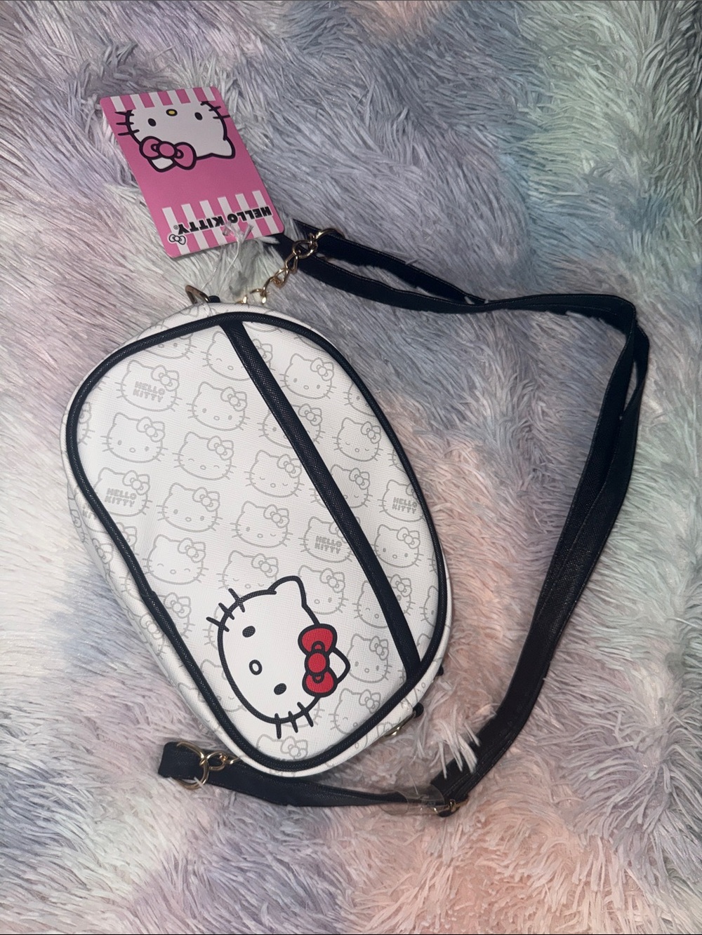 Hello Kitty White and Black Crossbody with Red Bow Accent